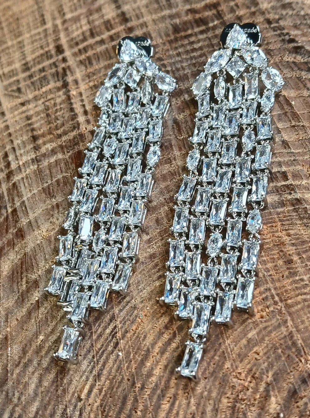 Kate Spade New York Showtime  Silvertone CZ Fringe Statement Earrings